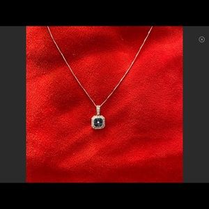 14kt white gold, sapphire and diamond necklace.